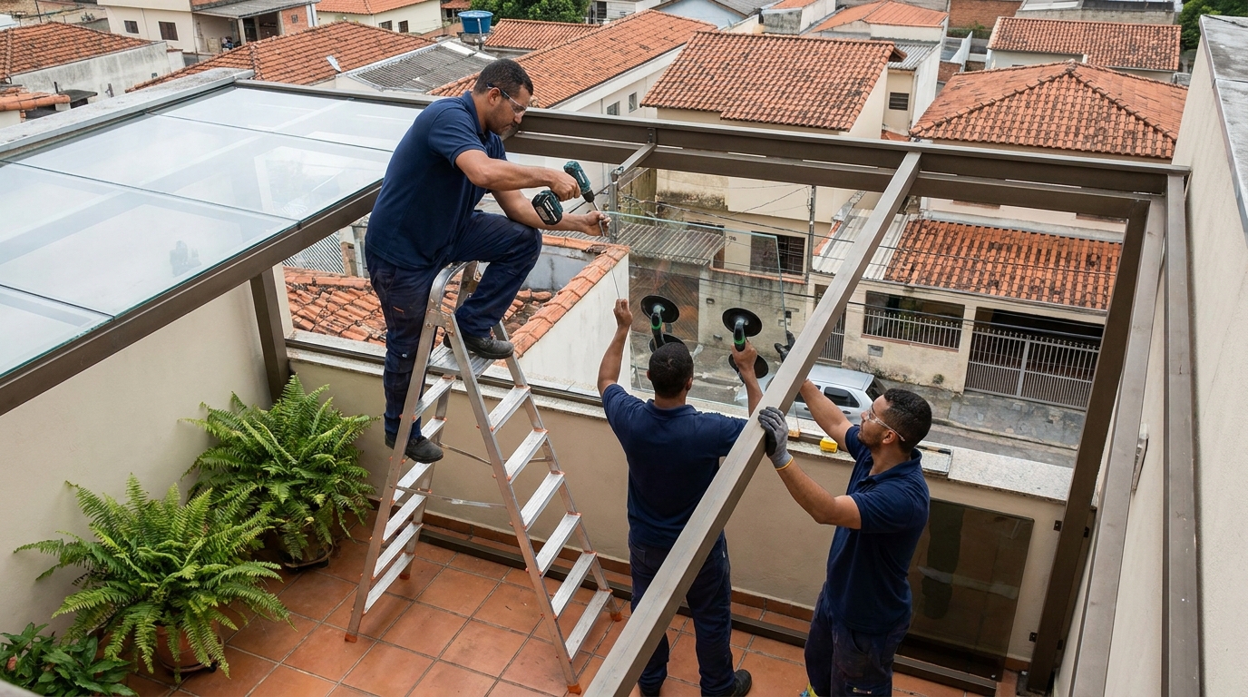 Cobertura de vidro em terraço com telhados em Duque de Caxias-RJ