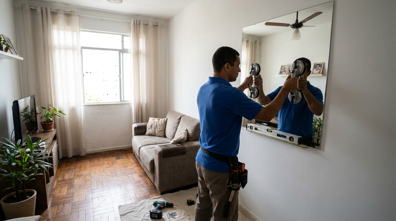 Espelho sob medida com parquet em Duque de Caxias-RJ