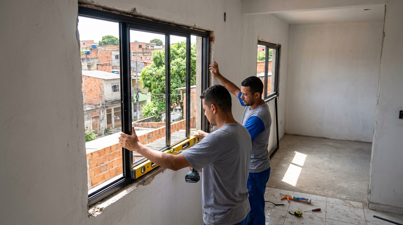 Esquadria de alumínio em obra em Duque de Caxias-RJ